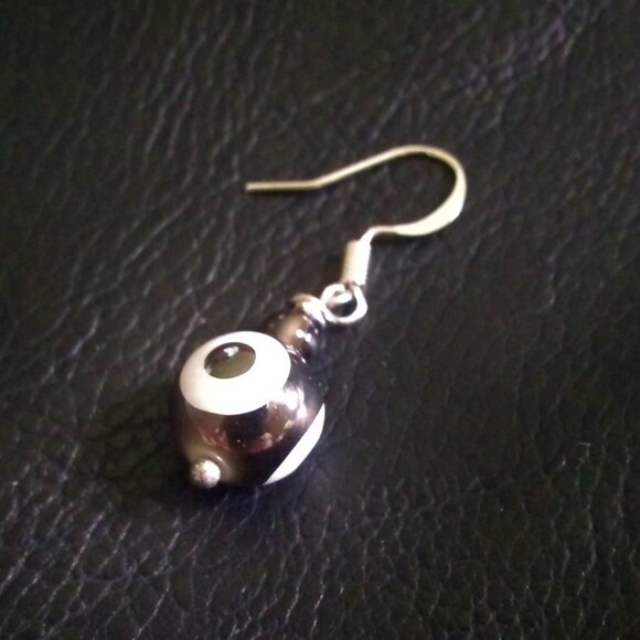 Dark Gray Evil Eye Beaded Dangle Earrings! Protective Charm Meets Modern Chic - Picture 7 of 8